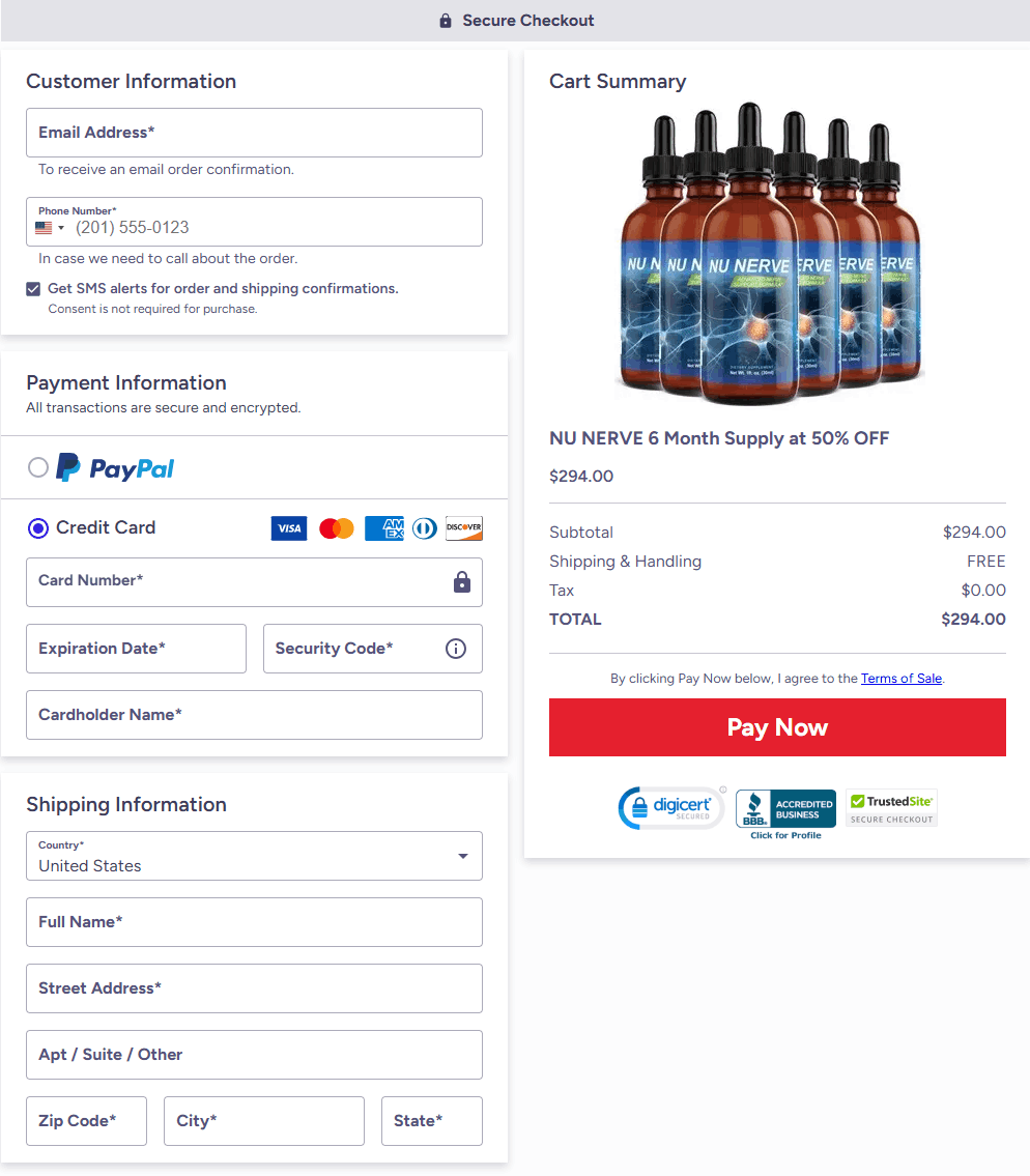 NuNurve Checkout page